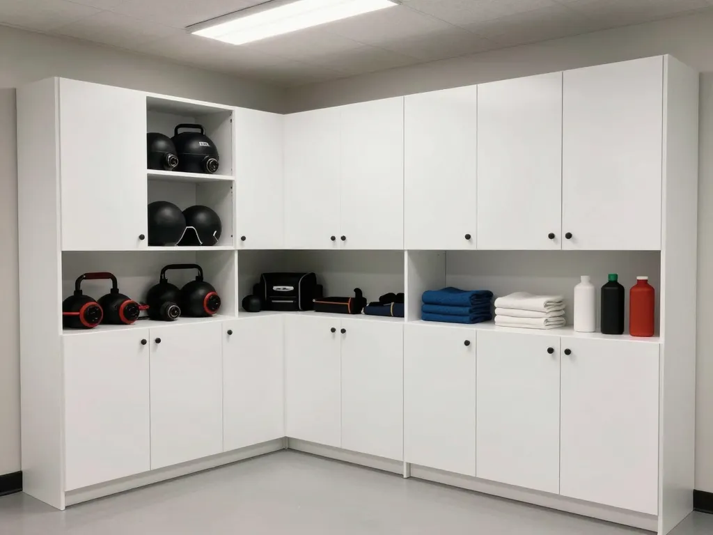 Fitness center reception desk millwork and pro shop display cabinetry