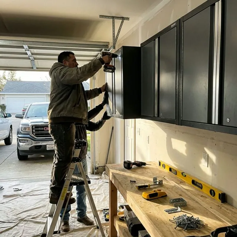 Wall-mounted garage storage cabinet installation
