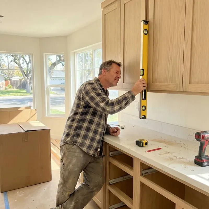 Custom Shaker-style kitchen cabinet installation in Stockton home