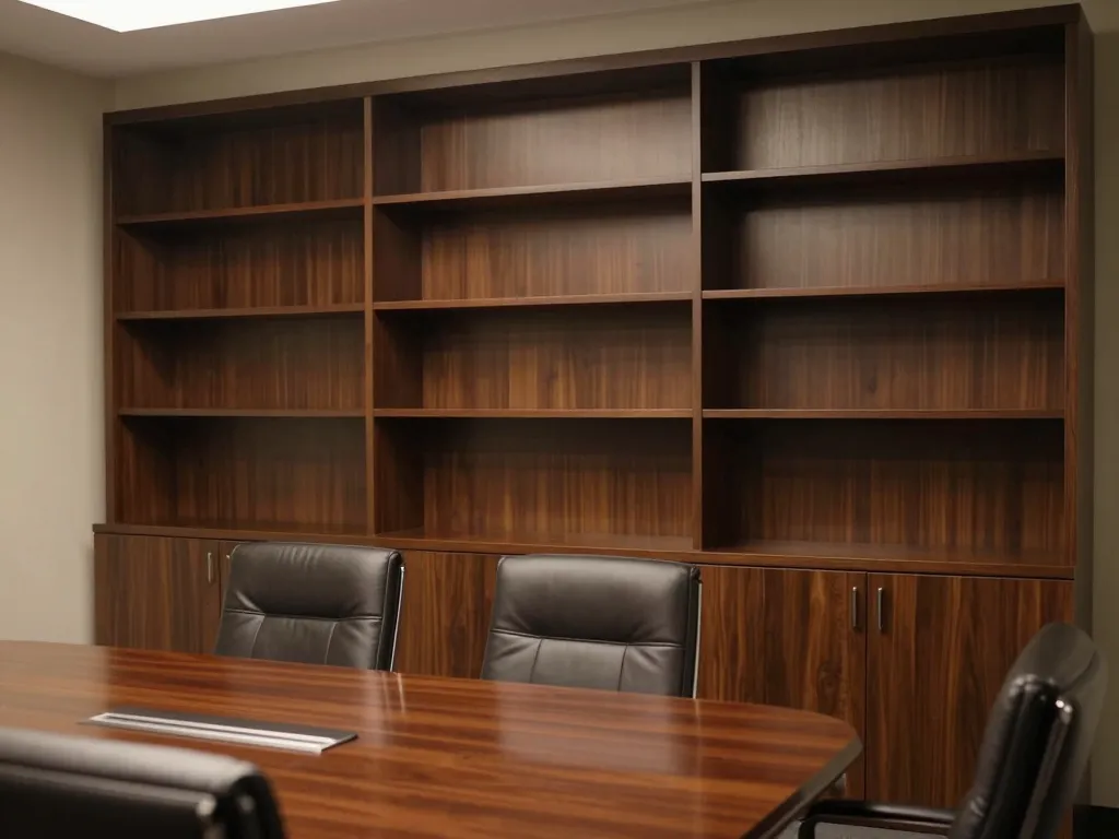 Law firm reception desk millwork and conference room credenza