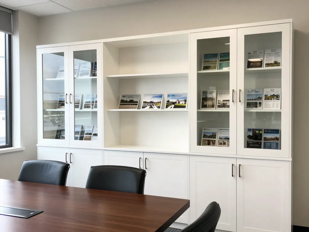 Real estate agent workstation storage and conference room credenza
