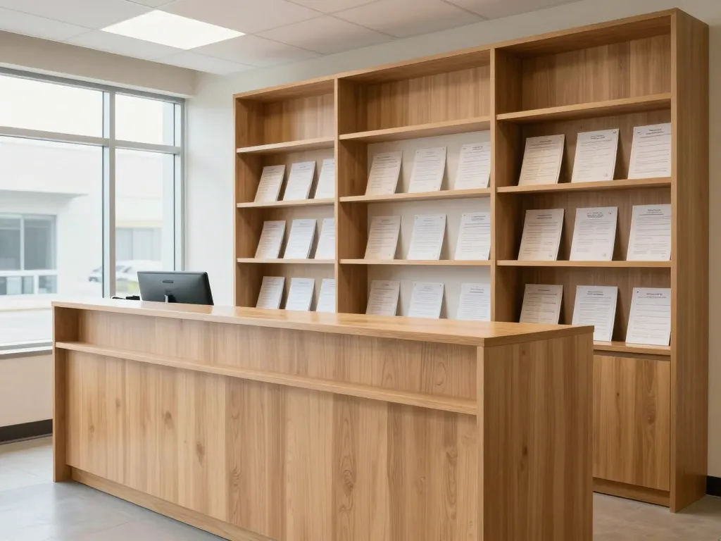 Custom real estate office reception desk and millwork in Stockton, CA